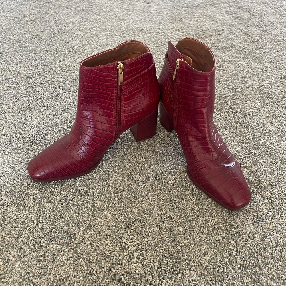 Franco Sarto Burgundy animal print boots